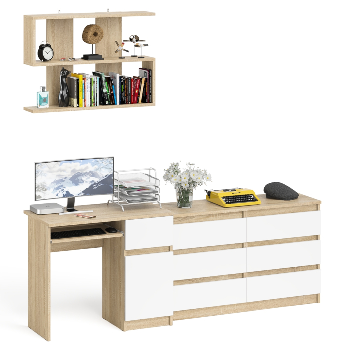 Домашние кабинеты, Широкий комод Мори МК1200.6 с письменным однотумбовым столом МС-1 правый и полкой на 900