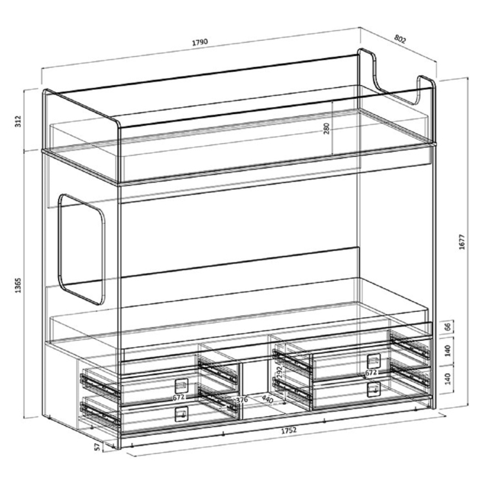 Для подростков, Двухъярусная кровать Легенда D606.3 75х175