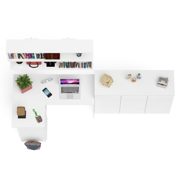 Домашние кабинеты, Стол компьютерный угловой Мори МС-16 левый с комодом МК1200.4 и навесной открытой полкой 1200