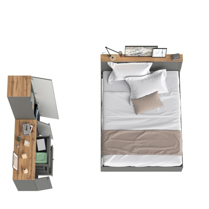 Спальные гарнитуры, Двуспальная кровать с ортопедическим основанием Остин и шкаф-пенал 13.227 с комодом 16.221