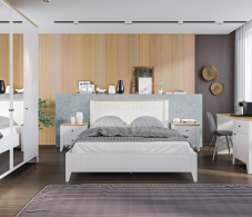 Спальные гарнитуры, Набор для спальни Монтана Белый Альпийский,Дуб Гамильтон/МДФ Дуб Белый