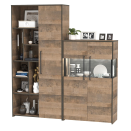 Шкаф-стеллаж с комодом с витриной с подсветкой Трувор