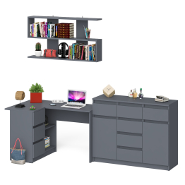 Стол компьютерный угловой Мори МС-16 левый с комодом МК1200.4 и навесной открытой полкой 1200