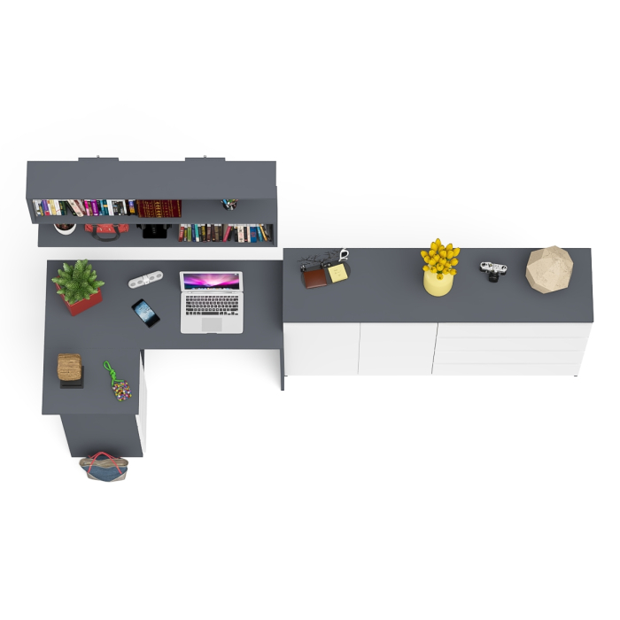 Домашние кабинеты, Угловой компьютерный стол с тремя ящиками Мори МС-16 левый с тумбой-комодом и книжной полкой