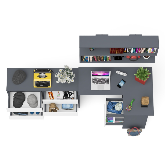 Домашние кабинеты, Стол угловой компьютерный Мори МС-16 правый с книжной полкой и комодом на шесть ящиков