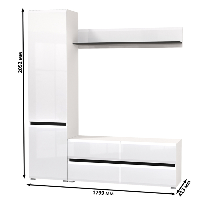 Стенки для гостиной, Широкий шкаф-пенал Сидней с полочкой и ТВ-тумбой