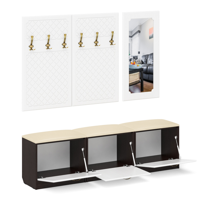 Прихожие, Набор мебели для прихожей из обувниц зеркала и вешалок П-6 № 03 МДФ фрезеровка ромб