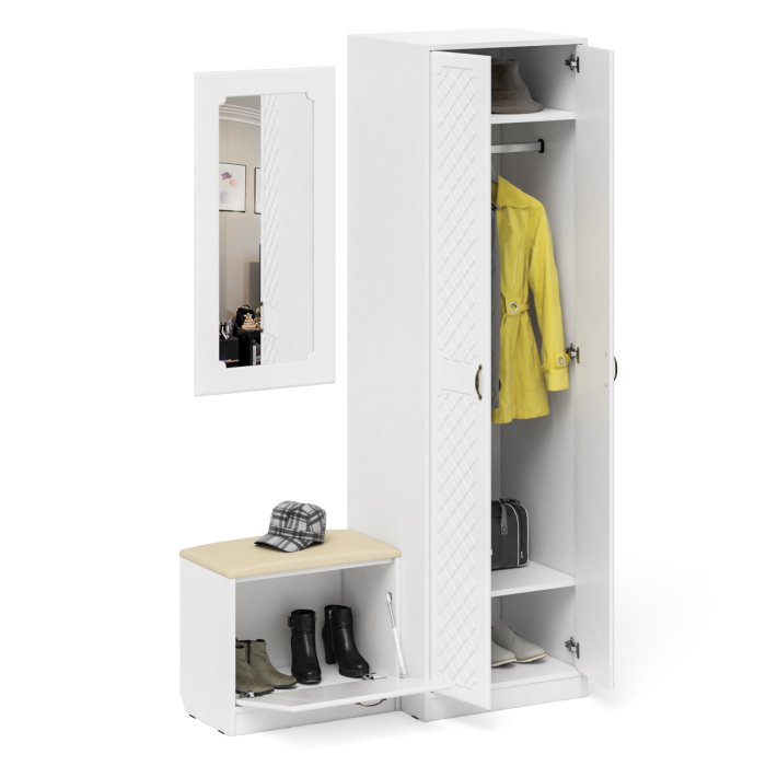 Прихожие, Шкаф две двери с обувницей и зеркалом П-6 № 11 МДФ фрезеровка ромб