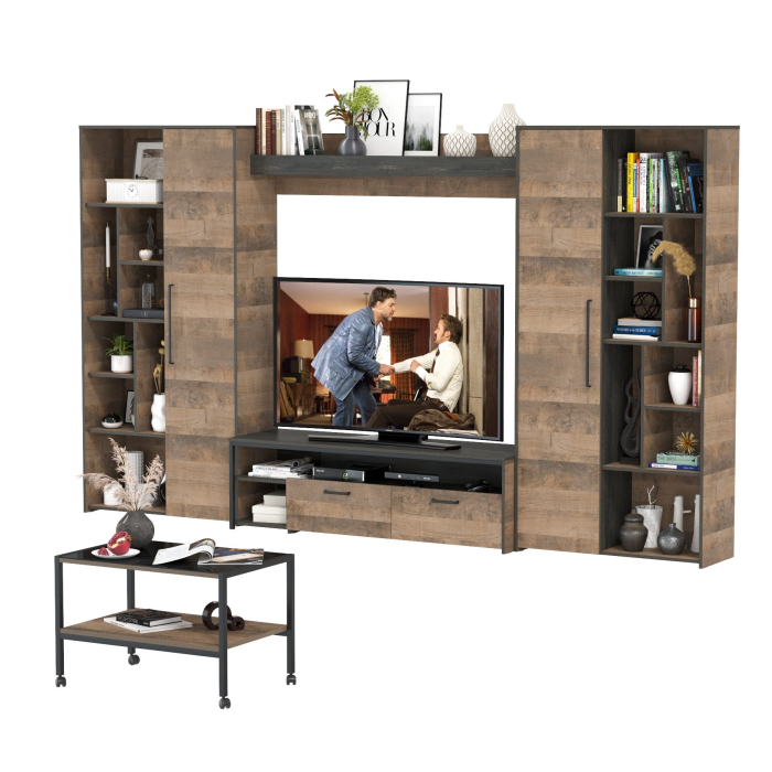 Стенки для гостиной, Модульная мебель для гостиной в стиле лофт Трувор № 142 с журнальным столиком