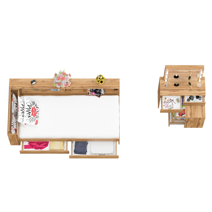 Спальные гарнитуры, Столик косметический с лампочками 110 и Ксения 900 односпальная кровать с ящиками и прикроватным блоком