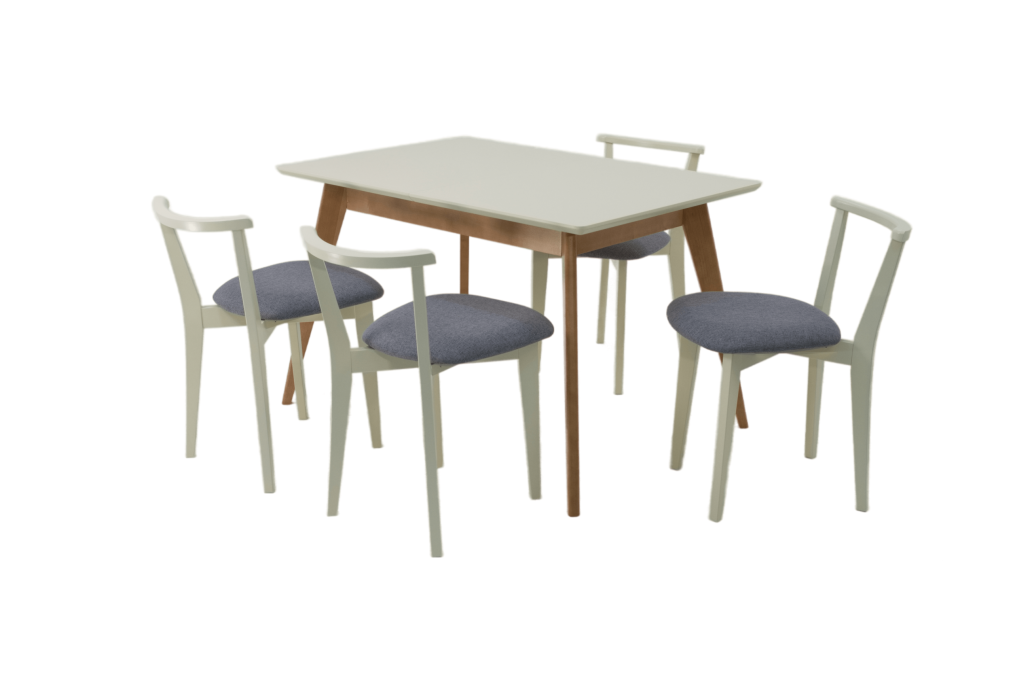 Обеденные группы, Стол Сканди 120 натур/слоновая кость со стульями Франк слоновая кость рогожка серый