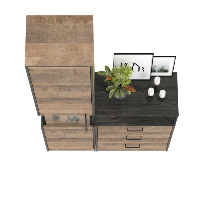 Стенки для гостиной, Шкаф-пенал с подсветкой и витриной и комод с ящиками Трувор