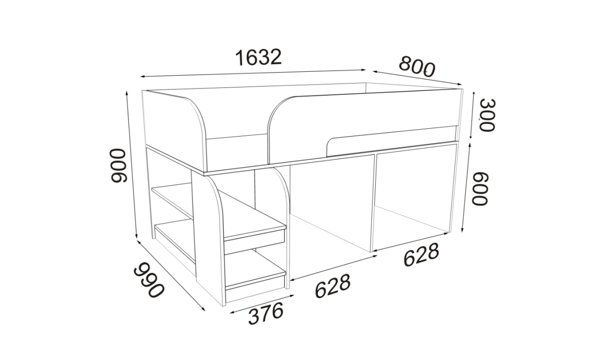 Кровати-чердаки, Кровать-чердак Астра 9 V1 Дуб молочный