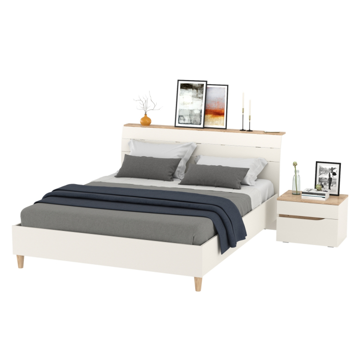 Спальные гарнитуры, Кровать двуспальная Муссон 1600 с ортопедическим основанием и прикроватная тумба