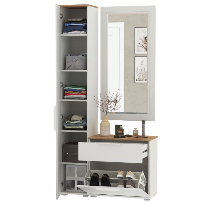 Прихожие, Шкаф-пенал в прихожую с обувницей и зеркалом Октава.