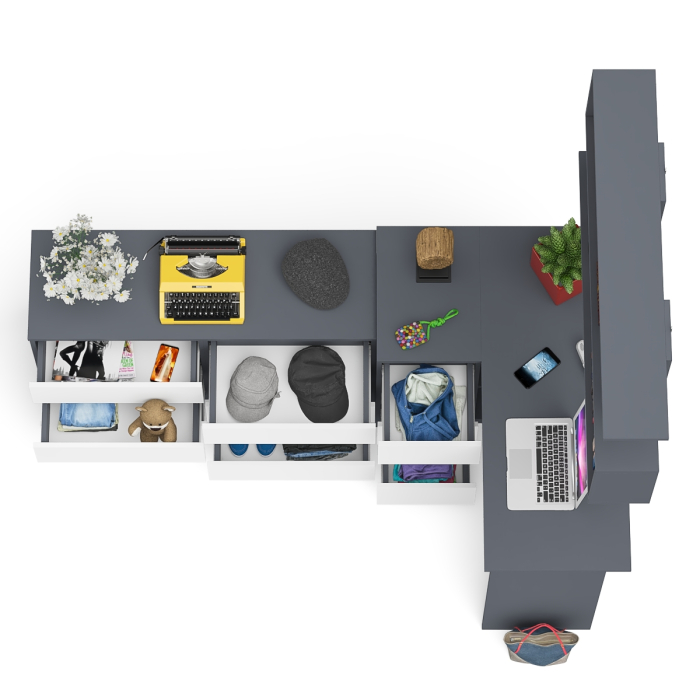 Домашние кабинеты, Стол компьютерный угловой МС-16 левый Мори с полкой для книг и широким комодом