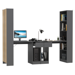 Два компьютерных стола со стеллажом Лайт 10.01