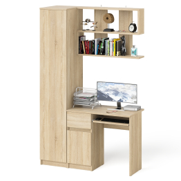 Пенал с дверкой Мори МШ400-1 с компьютерным столом МС-1 левый и открытой полкой на 900