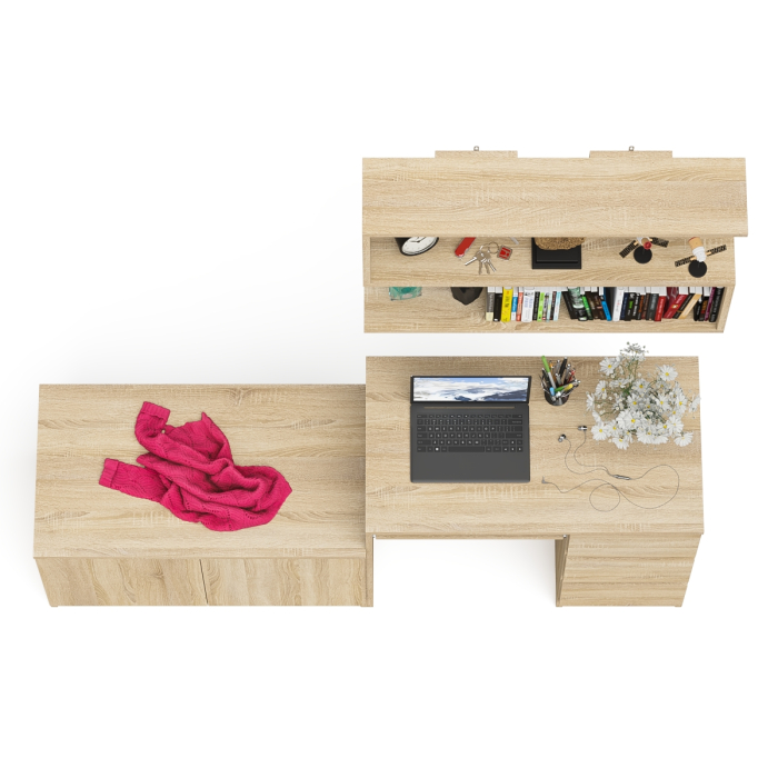 Прямые компьютерные столы, Открытая полка Мори 900 с компьютерным столом Мори МС-6 правый и тумбочкой с дверками