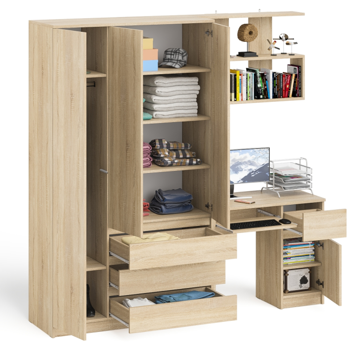 Домашние кабинеты, Шкаф-комод Мори МШ1200.1 со столом Мори МС-1 правый и полкой Мори 900