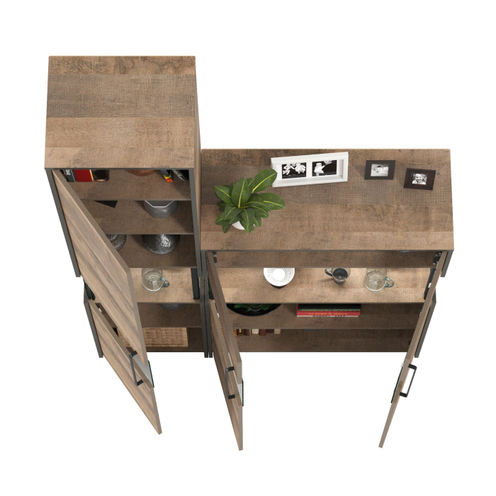 Стенки для гостиной, Шкаф-пенал с витриной с подсветкой и комод-витрина с подсветкой Трувор