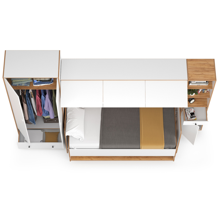 Для девочек, Кровать-стол-трансформер с пеналом и шкафом Вуди № 43.