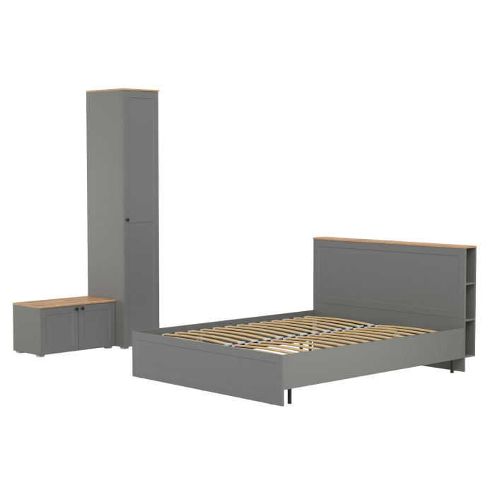 Спальные гарнитуры, Тумба с дверками Остин 13.257 с кроватью 1600 с основанием и пенал для одежды