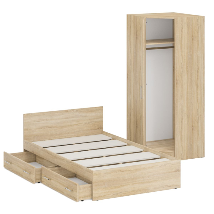 Спальные гарнитуры, Односпальная Кровать с ящиками 1200 с угловым шкафом Стандарт