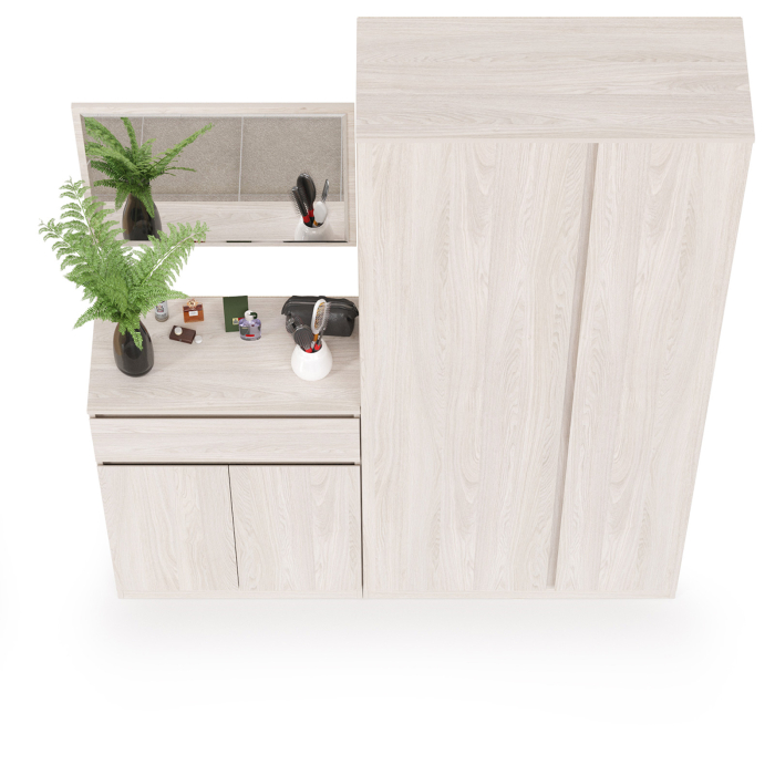 Прихожая, Шкаф для одежды с зеркалом внутри с комодом и зеркалом Ника