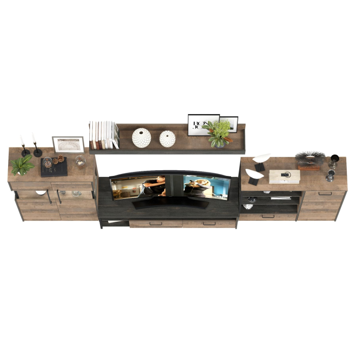 Стенки для гостиной, Стенка в гостиную с подсветкой в стиле лофт Трувор № 53