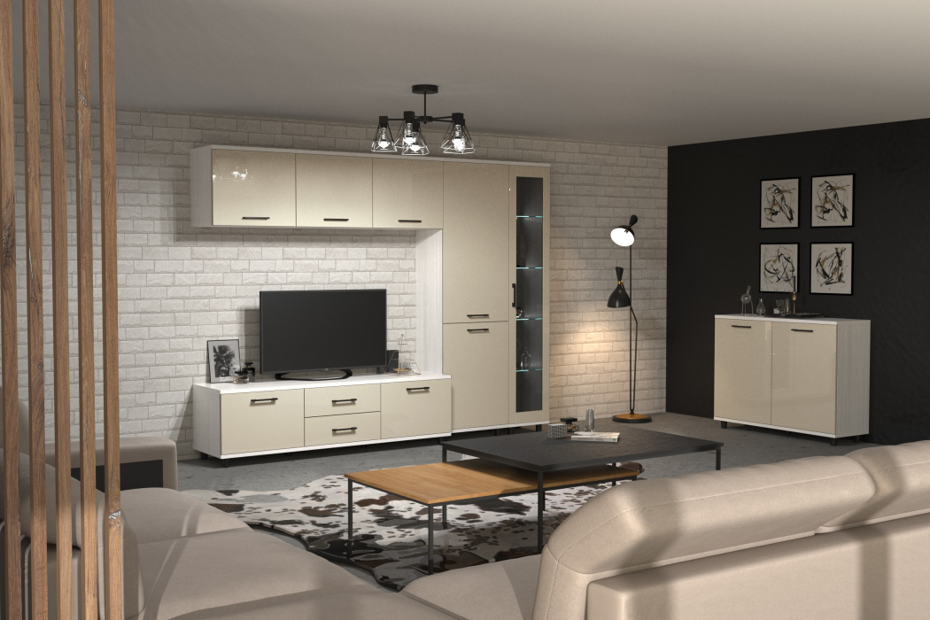 Стенки для гостиной, Модульная гостиная Грейс композиция 10  Снежный Ясень