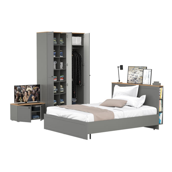 Спальные гарнитуры, Спальня из кровати 1600 с ортопедом и шкафа для одежды Остин 13.336.03 и тумбы две дверки