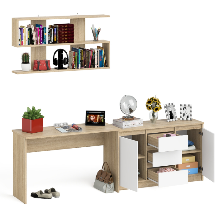 Прямые компьютерные столы, Стол письменный Мори 1200 с открытой полкой и тумбой-комодом