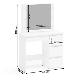 Кровать с прикроватным блоком с ящиками Ксения 1200 и туалетный столик с подсветкой Сура