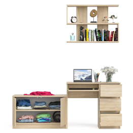 Открытая полка Мори 900 с компьютерным столом Мори МС-6 правый и тумбочкой с дверками