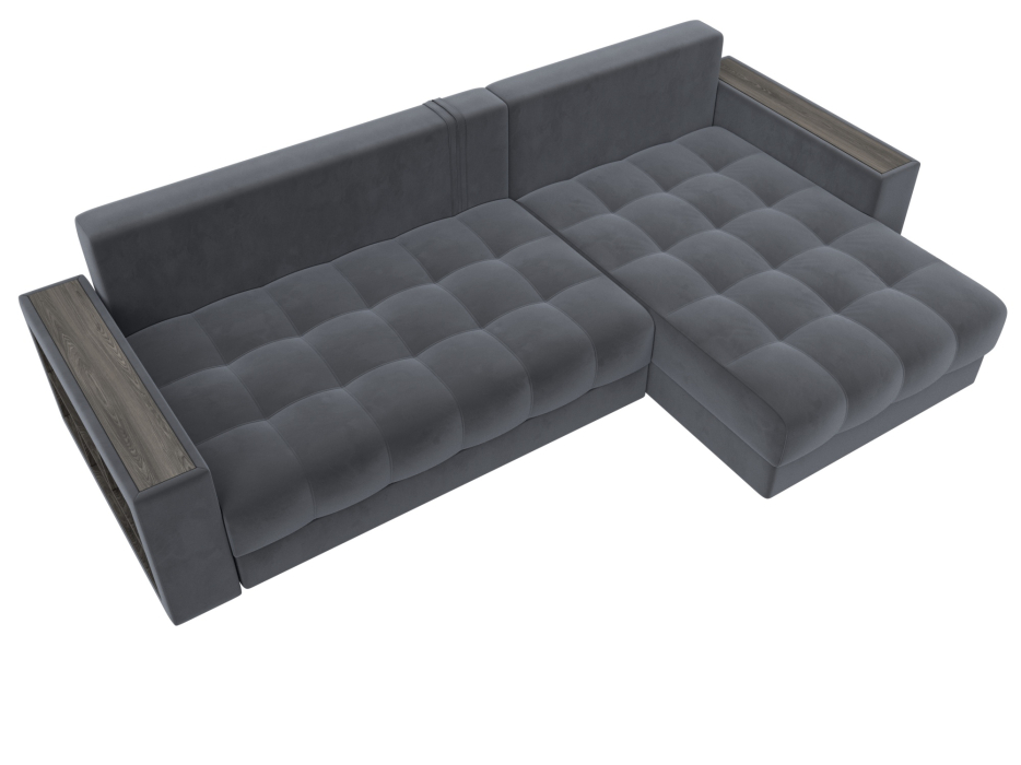 Диваны угловые в гостиную, Диван угловой с декором и полкой Лига-050 НПБ, велюр SEVEN