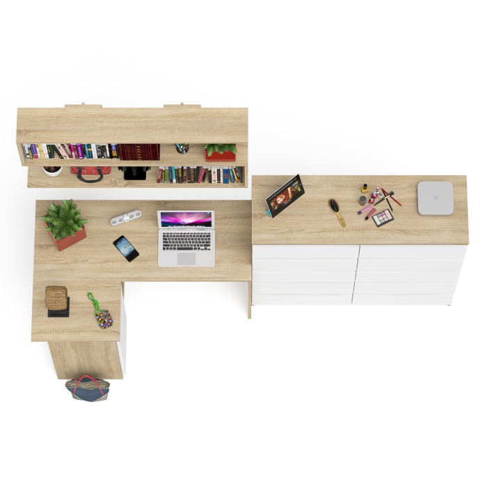 Домашние кабинеты, Стол угловой компьютерный Мори МС-16 левый с комодом на 10-ть ящиков и полкой на 1200