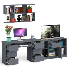 Стол письменный двухтумбовый Мори МС-2 с навесной открытой полкой и тумбой под ТВ