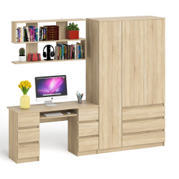 Шкаф-комод трёхдверный Мори МШ1200.1 с письменным столом и открытой книжной полкой