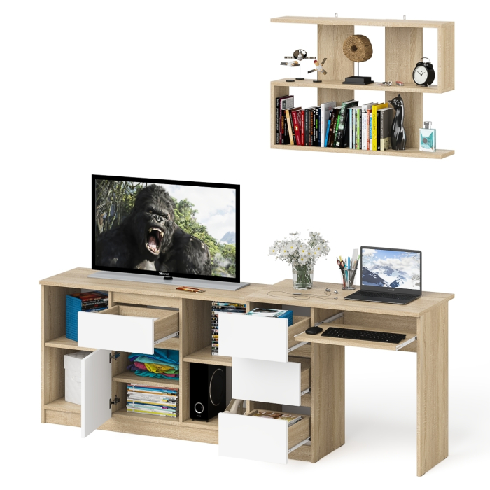 Прямые компьютерные столы, Тумба Мори МТВ1204.1 с компьютерным столом МС-6 левый и полкой 900