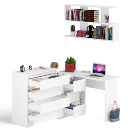 Стол компьютерный Мори МС-16 с тремя ящиками слева с книжной полкой на 1200 и комод на 4-ре ящика