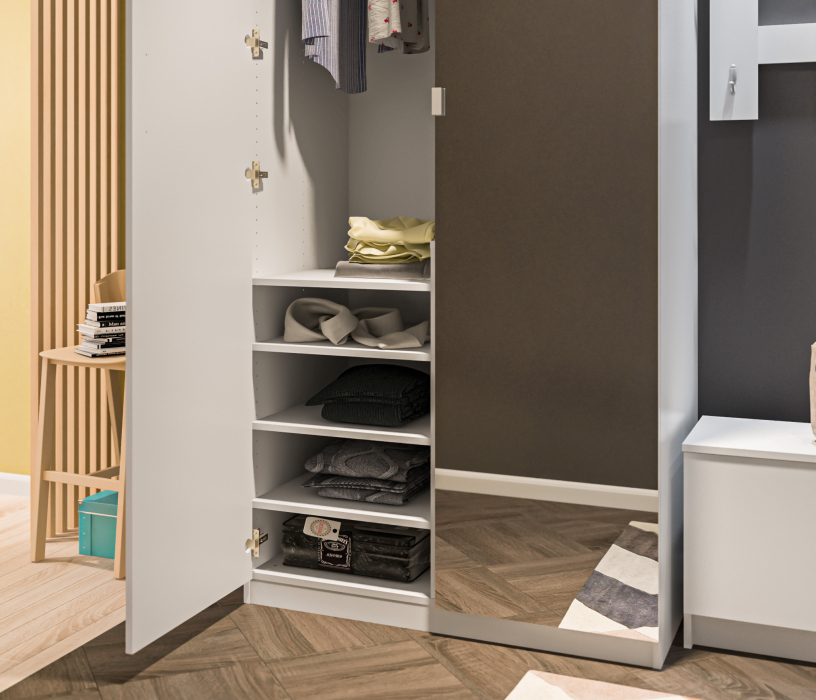 Шкафы распашные, МАКС Шкаф 2-х дверный с зеркалом Белый/МДФ Белый матовый + Терра прихожая Белый