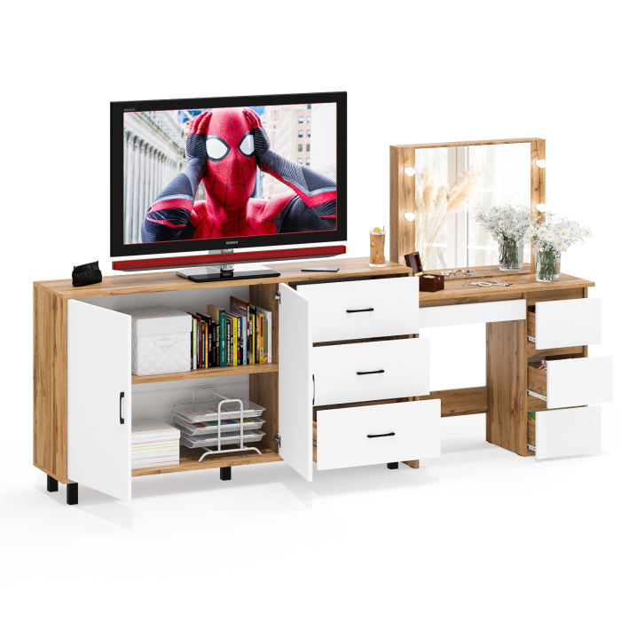 С зеркалом, Косметический столик Сура с зеркалом и подсветкой и с тумбой-комодом 123-1604