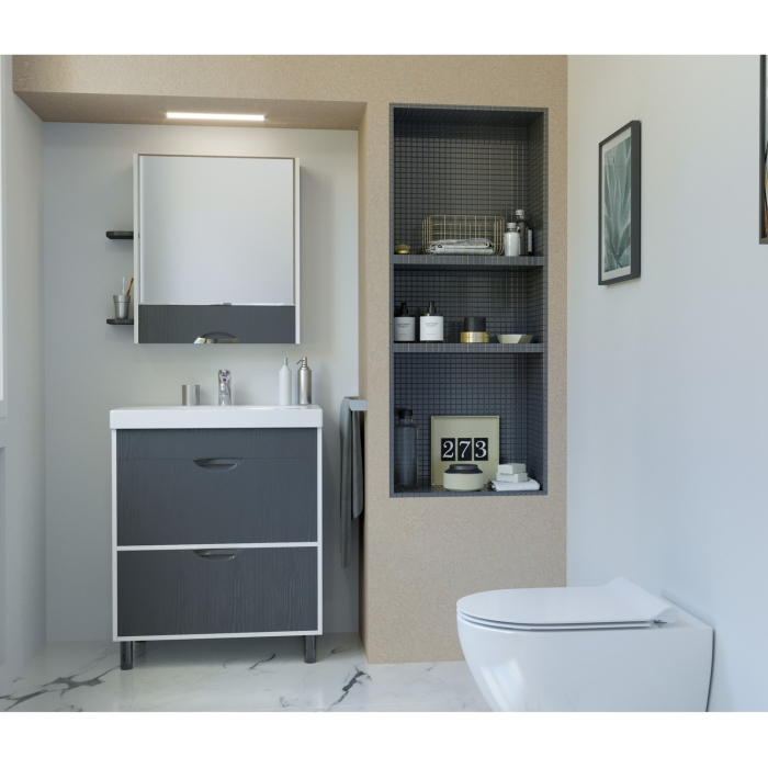 Шкафы с зеркалом, Шкаф навесной Байкал-70  без подсветки, с полками  (ПВХ)