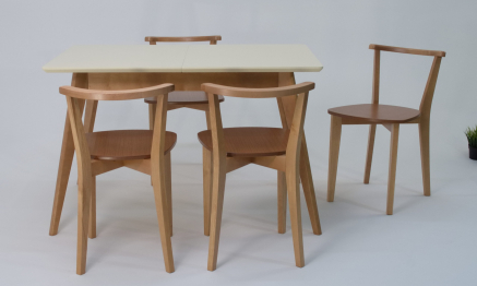 Стол Сканди 120 натур/слоновая кость со стульями Франк натур