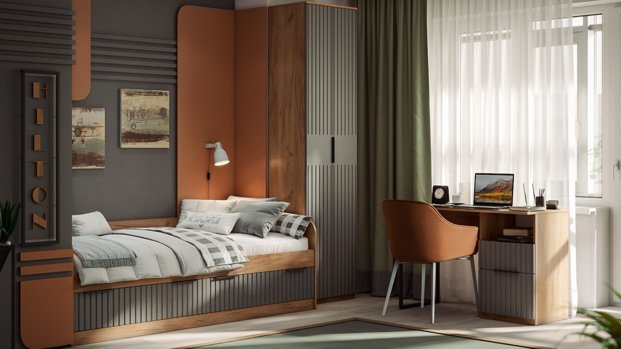 Детские столы, Стол письменный Хилтон тип 1, дуб крафт золотой, графит матовый