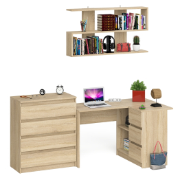 Книжная навесная полка Мори с угловым компьютерным столом МС-16 правым и комодом Мори МК800.4