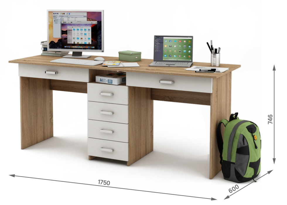 Детские парты, столы и стулья, Письменный стол с ящиками Лайт 11Я для двоих