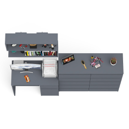 Стол компьютерный Мори МС-1 правый с комодом на 10-ть ящиков и навесной полкой 900