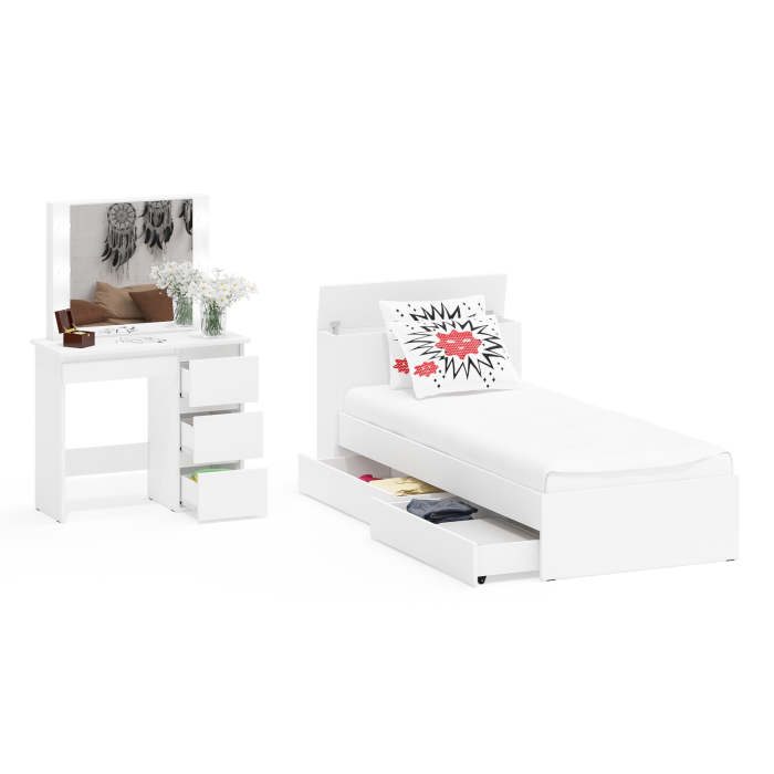 Спальные гарнитуры, Кровать с ящиками Ксения 900 и столик косметический с подсветкой Сура